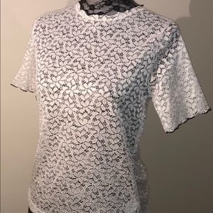 NWT Zara White Floral Lacy Short Sleeved Top